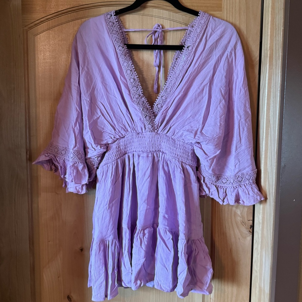 Lavender V-Neck Ruffle Romper